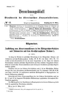 Verordnungsblatt für den Dienstbereich des K.K. Finanzministeriums für die im Reichsrate Vertretenen Königreiche und Länder 18670330 Seite: 1