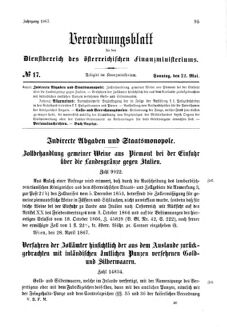 Verordnungsblatt für den Dienstbereich des K.K. Finanzministeriums für die im Reichsrate Vertretenen Königreiche und Länder