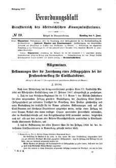 Verordnungsblatt für den Dienstbereich des K.K. Finanzministeriums für die im Reichsrate Vertretenen Königreiche und Länder 18670608 Seite: 1