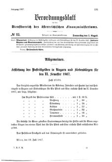 Verordnungsblatt für den Dienstbereich des K.K. Finanzministeriums für die im Reichsrate Vertretenen Königreiche und Länder 18670801 Seite: 1