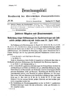 Verordnungsblatt für den Dienstbereich des K.K. Finanzministeriums für die im Reichsrate Vertretenen Königreiche und Länder 18670831 Seite: 1