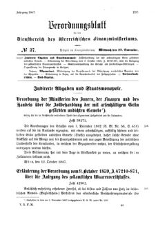 Verordnungsblatt für den Dienstbereich des K.K. Finanzministeriums für die im Reichsrate Vertretenen Königreiche und Länder 18671120 Seite: 1