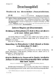 Verordnungsblatt für den Dienstbereich des K.K. Finanzministeriums für die im Reichsrate Vertretenen Königreiche und Länder 18671231 Seite: 1