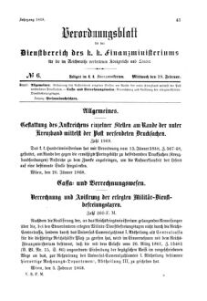 Verordnungsblatt für den Dienstbereich des K.K. Finanzministeriums für die im Reichsrate Vertretenen Königreiche und Länder 18680219 Seite: 1