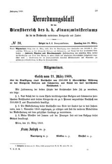 Verordnungsblatt für den Dienstbereich des K.K. Finanzministeriums für die im Reichsrate Vertretenen Königreiche und Länder