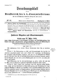 Verordnungsblatt für den Dienstbereich des K.K. Finanzministeriums für die im Reichsrate Vertretenen Königreiche und Länder