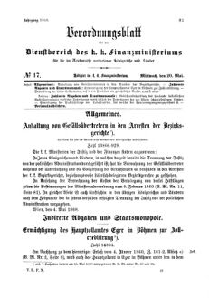 Verordnungsblatt für den Dienstbereich des K.K. Finanzministeriums für die im Reichsrate Vertretenen Königreiche und Länder 18680520 Seite: 1