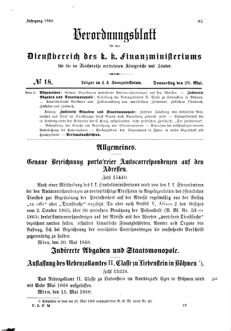 Verordnungsblatt für den Dienstbereich des K.K. Finanzministeriums für die im Reichsrate Vertretenen Königreiche und Länder 18680528 Seite: 1