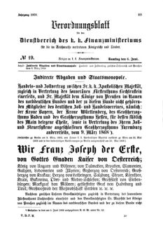 Verordnungsblatt für den Dienstbereich des K.K. Finanzministeriums für die im Reichsrate Vertretenen Königreiche und Länder 18680606 Seite: 1