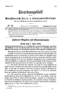 Verordnungsblatt für den Dienstbereich des K.K. Finanzministeriums für die im Reichsrate Vertretenen Königreiche und Länder 18680627 Seite: 1