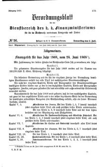 Verordnungsblatt für den Dienstbereich des K.K. Finanzministeriums für die im Reichsrate Vertretenen Königreiche und Länder 18680702 Seite: 1