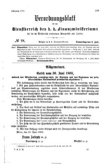 Verordnungsblatt für den Dienstbereich des K.K. Finanzministeriums für die im Reichsrate Vertretenen Königreiche und Länder 18680709 Seite: 1