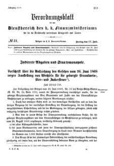 Verordnungsblatt für den Dienstbereich des K.K. Finanzministeriums für die im Reichsrate Vertretenen Königreiche und Länder