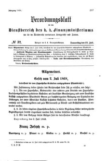 Verordnungsblatt für den Dienstbereich des K.K. Finanzministeriums für die im Reichsrate Vertretenen Königreiche und Länder 18680723 Seite: 1