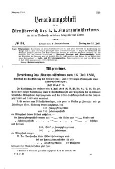 Verordnungsblatt für den Dienstbereich des K.K. Finanzministeriums für die im Reichsrate Vertretenen Königreiche und Länder 18680731 Seite: 1