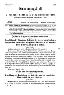 Verordnungsblatt für den Dienstbereich des K.K. Finanzministeriums für die im Reichsrate Vertretenen Königreiche und Länder 18680819 Seite: 1