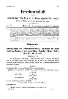 Verordnungsblatt für den Dienstbereich des K.K. Finanzministeriums für die im Reichsrate Vertretenen Königreiche und Länder 18680910 Seite: 1