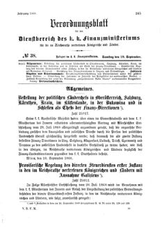 Verordnungsblatt für den Dienstbereich des K.K. Finanzministeriums für die im Reichsrate Vertretenen Königreiche und Länder 18680919 Seite: 1