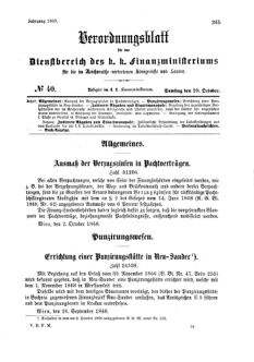 Verordnungsblatt für den Dienstbereich des K.K. Finanzministeriums für die im Reichsrate Vertretenen Königreiche und Länder 18681010 Seite: 1