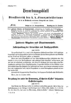 Verordnungsblatt für den Dienstbereich des K.K. Finanzministeriums für die im Reichsrate Vertretenen Königreiche und Länder 18681024 Seite: 1