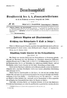 Verordnungsblatt für den Dienstbereich des K.K. Finanzministeriums für die im Reichsrate Vertretenen Königreiche und Länder 18681105 Seite: 1