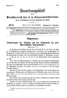 Verordnungsblatt für den Dienstbereich des K.K. Finanzministeriums für die im Reichsrate Vertretenen Königreiche und Länder 18681107 Seite: 1