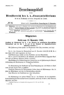 Verordnungsblatt für den Dienstbereich des K.K. Finanzministeriums für die im Reichsrate Vertretenen Königreiche und Länder 18681119 Seite: 1