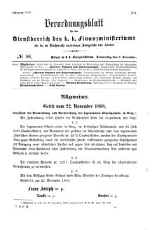 Verordnungsblatt für den Dienstbereich des K.K. Finanzministeriums für die im Reichsrate Vertretenen Königreiche und Länder 18681203 Seite: 1