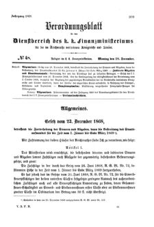 Verordnungsblatt für den Dienstbereich des K.K. Finanzministeriums für die im Reichsrate Vertretenen Königreiche und Länder 18681228 Seite: 1