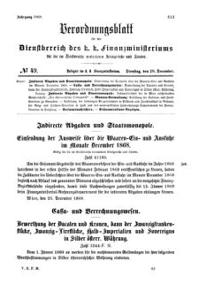 Verordnungsblatt für den Dienstbereich des K.K. Finanzministeriums für die im Reichsrate Vertretenen Königreiche und Länder 18681229 Seite: 1