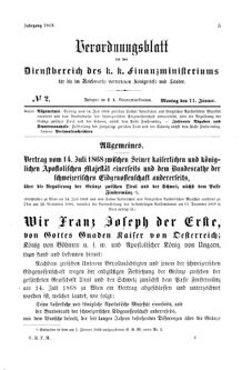 Verordnungsblatt für den Dienstbereich des K.K. Finanzministeriums für die im Reichsrate Vertretenen Königreiche und Länder 18690111 Seite: 1