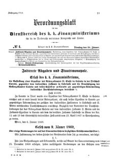 Verordnungsblatt für den Dienstbereich des K.K. Finanzministeriums für die im Reichsrate Vertretenen Königreiche und Länder 18690126 Seite: 1