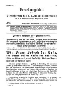 Verordnungsblatt für den Dienstbereich des K.K. Finanzministeriums für die im Reichsrate Vertretenen Königreiche und Länder 18690128 Seite: 1