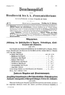 Verordnungsblatt für den Dienstbereich des K.K. Finanzministeriums für die im Reichsrate Vertretenen Königreiche und Länder 18690216 Seite: 1