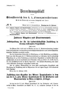 Verordnungsblatt für den Dienstbereich des K.K. Finanzministeriums für die im Reichsrate Vertretenen Königreiche und Länder 18690228 Seite: 1