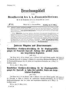 Verordnungsblatt für den Dienstbereich des K.K. Finanzministeriums für die im Reichsrate Vertretenen Königreiche und Länder 18690327 Seite: 1