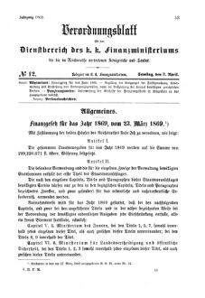 Verordnungsblatt für den Dienstbereich des K.K. Finanzministeriums für die im Reichsrate Vertretenen Königreiche und Länder