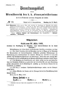 Verordnungsblatt für den Dienstbereich des K.K. Finanzministeriums für die im Reichsrate Vertretenen Königreiche und Länder 18690410 Seite: 1