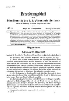 Verordnungsblatt für den Dienstbereich des K.K. Finanzministeriums für die im Reichsrate Vertretenen Königreiche und Länder 18690417 Seite: 1