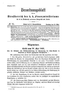 Verordnungsblatt für den Dienstbereich des K.K. Finanzministeriums für die im Reichsrate Vertretenen Königreiche und Länder 18690529 Seite: 1