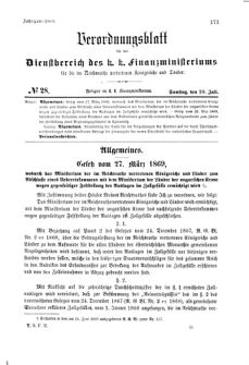 Verordnungsblatt für den Dienstbereich des K.K. Finanzministeriums für die im Reichsrate Vertretenen Königreiche und Länder 18690710 Seite: 1