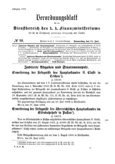 Verordnungsblatt für den Dienstbereich des K.K. Finanzministeriums für die im Reichsrate Vertretenen Königreiche und Länder 18690715 Seite: 1