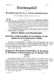 Verordnungsblatt für den Dienstbereich des K.K. Finanzministeriums für die im Reichsrate Vertretenen Königreiche und Länder 18690810 Seite: 1