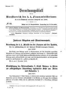 Verordnungsblatt für den Dienstbereich des K.K. Finanzministeriums für die im Reichsrate Vertretenen Königreiche und Länder 18691223 Seite: 1