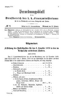 Verordnungsblatt für den Dienstbereich des K.K. Finanzministeriums für die im Reichsrate Vertretenen Königreiche und Länder 18700112 Seite: 1