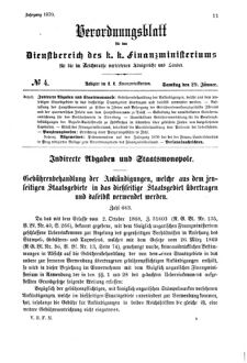 Verordnungsblatt für den Dienstbereich des K.K. Finanzministeriums für die im Reichsrate Vertretenen Königreiche und Länder 18700129 Seite: 1