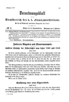 Verordnungsblatt für den Dienstbereich des K.K. Finanzministeriums für die im Reichsrate Vertretenen Königreiche und Länder 18700202 Seite: 1