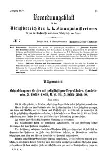 Verordnungsblatt für den Dienstbereich des K.K. Finanzministeriums für die im Reichsrate Vertretenen Königreiche und Länder 18700217 Seite: 1