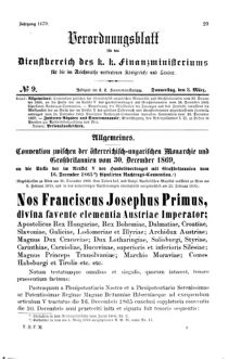 Verordnungsblatt für den Dienstbereich des K.K. Finanzministeriums für die im Reichsrate Vertretenen Königreiche und Länder 18700303 Seite: 1