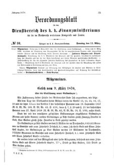 Verordnungsblatt für den Dienstbereich des K.K. Finanzministeriums für die im Reichsrate Vertretenen Königreiche und Länder 18700313 Seite: 1